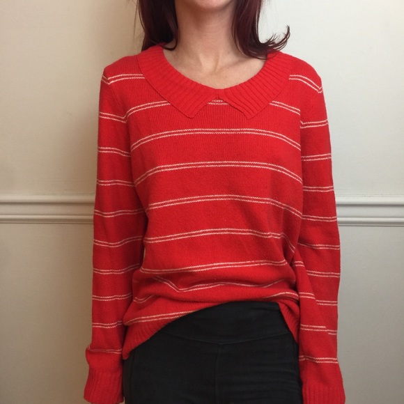 Madewell Sweaters - Madewell Red Striped Collar Long Sleeve Sweater